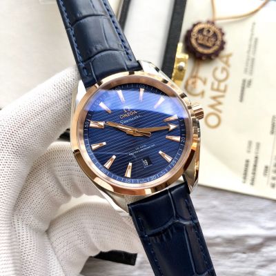  Omega Replica Seamaster Rose Gold Case Leather Strap 41mm Automatic Movement Men's Watch